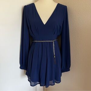 Navy Blue Long Sleeve Romper with Belt